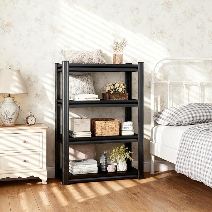 Bookshelf, 4 Tier Industrial Bookcase, Metal Small Bookcase, Rustic Etagere Book Shelf Storage Organizer for Living Room, Bedroom, and Home Office,35.4Wx17.7Dx63H
