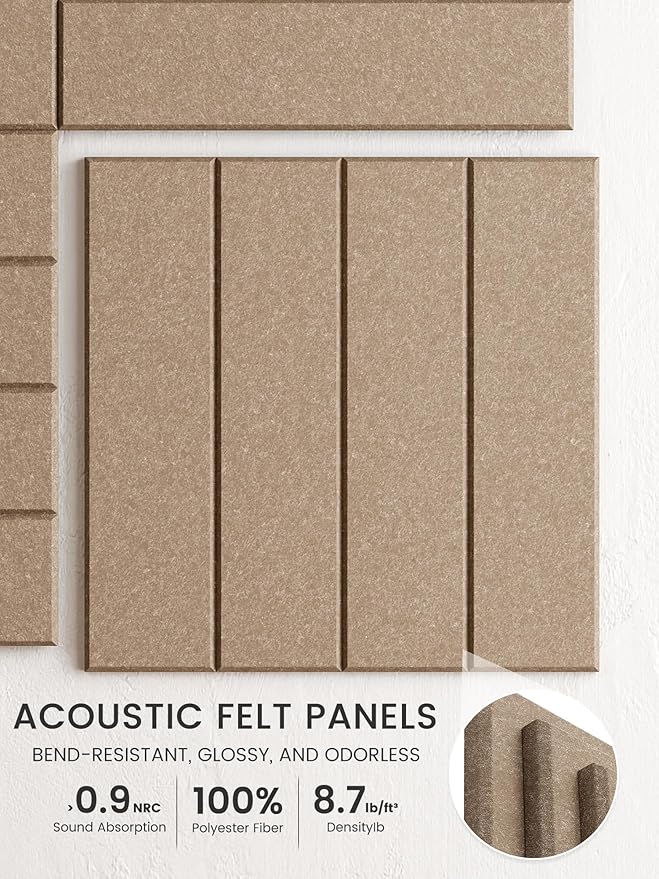 Bumusty Large Cork Board Alternative-48 x 36" Felt Bulletin Board Tiles, with 30 Pushpins, 70 Adhesive Tabs, 12-Pack Slat Wall Paneling, Cork Boards for Office Push Pin Board Felt Board-Taupe