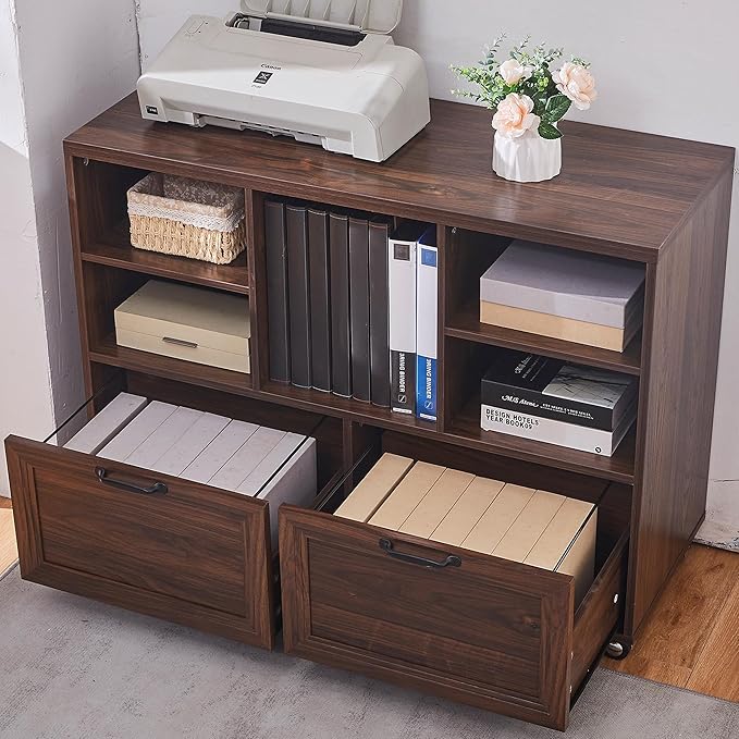 40" Lateral File Cabinet,Farmhouse Wood Small Home Office Storage with Wheels,Filing Cabinet with 2 Drawers for Legal/Letter/ A4 Size (Brown)