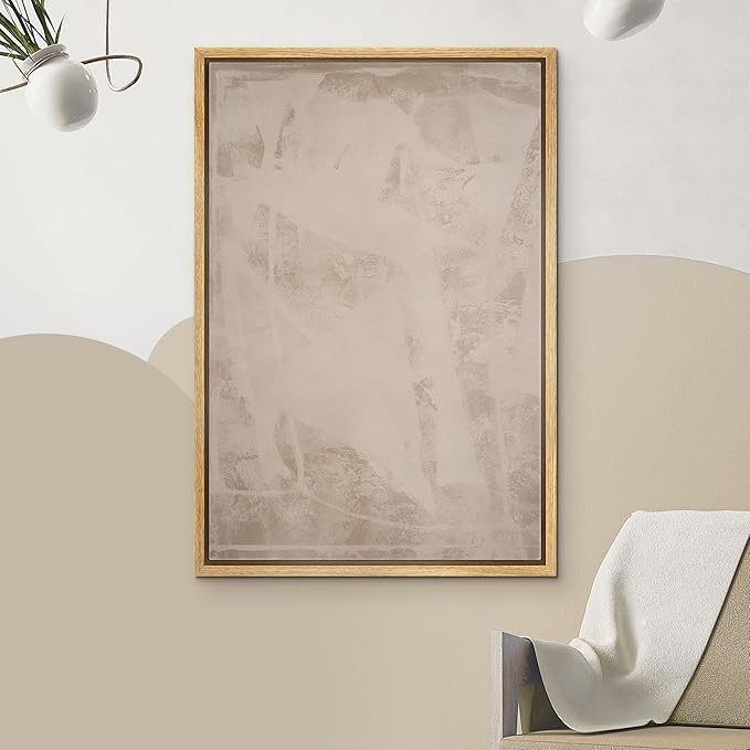 IDEA4WALL Framed Canvas Print Wall Art Neutral Geometric Abstract Minimalist Beige Illustrations Modern Art Contemporary Relax/Calm for Living Room, Bedroom, Office - 16"x24" NATURAL