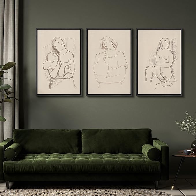 SIGNFORD Framed Wall Art Print Set Minimalist Figurative Line Drawing Modern Abstract Digital Art Modern Art Contemporary for Living Room, Bedroom, Office - 24"x36"x3 BLACK