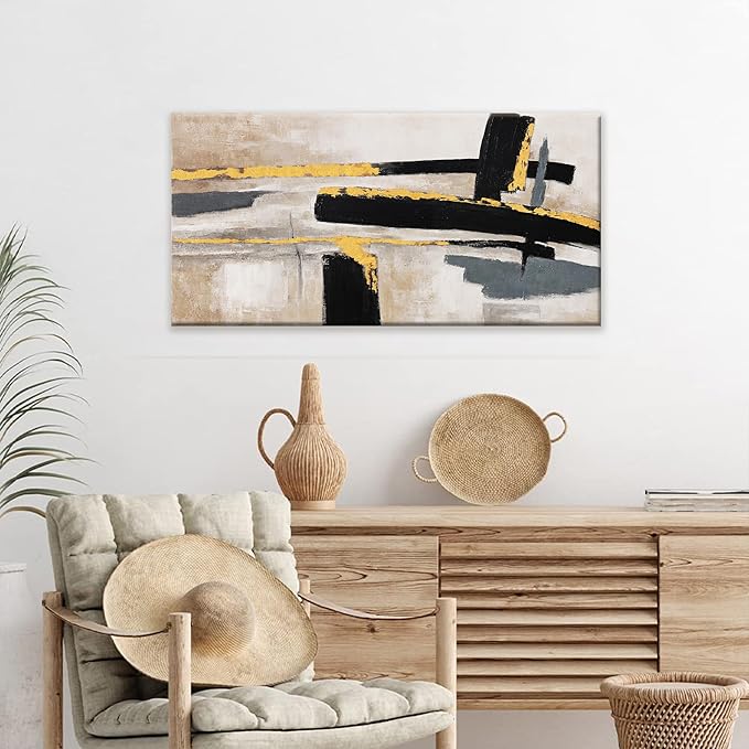 QSQ Abstract Wall Art Canvas Wall Art Decor Black And Gold Wall Art Paintings Abstract Wall Decor Artwork Pictures For Bedroom Bathroom Office Home Decor Can Be Hung Directly 20" W X 40" L