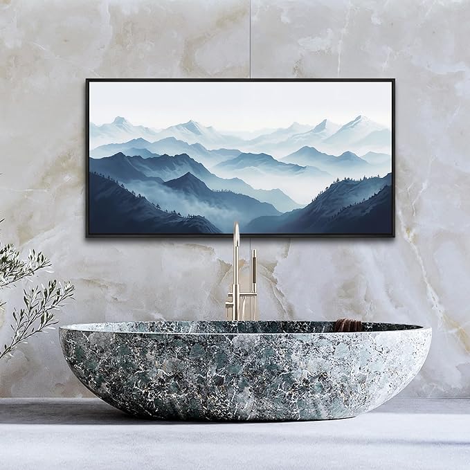 Wapluam Black Framed Canvas Wall Art For Living Room Large Wall Decor For Office Bedroom Decoration Art Black And White Grey Mountain Scenery Wall Painting View Wall Picture Hotel Room Home Artwork