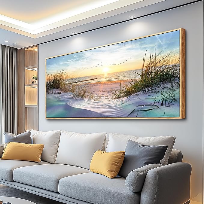 Wapluam Beach Wall Art For Living Room Coastal Canvas Prints Artwork For Walls Ocean Seascape Wall Paintings Nature Landscape Wall Decor Pictures for Bedroom Office Hotel Extra Large Framed Home Decor