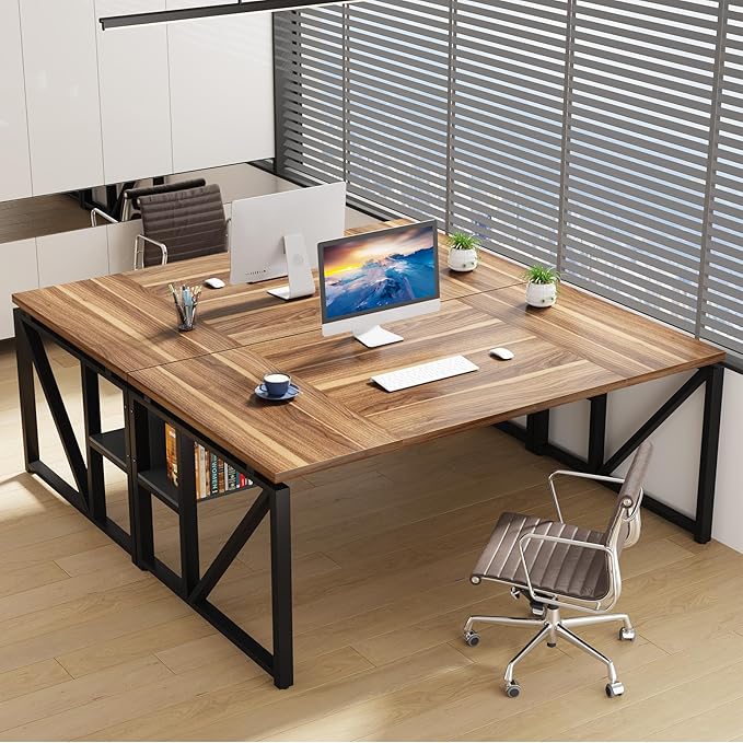 Tribesigns 63 inches Computer Desk with Bottom Storage Shelf Home Office Desk Writing Table for Workstation, Dark Walnut + Steel Leg, Cabinet not Included (Walnul, 63-inch-with Shelf)