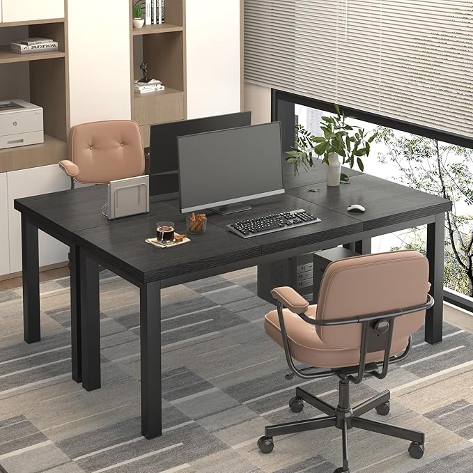 55 Inch Computer Desk, Modern Table with Thick Tabletop, Small Gaming Desk with Adjustable Feet, Study Writing Table for Home Office Work, Black