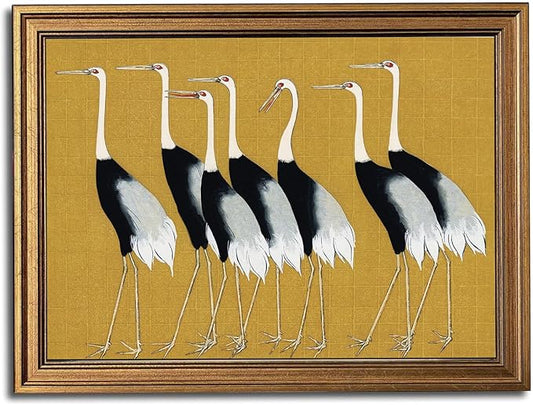 Gold Framed Wall Art Vintage Canvas Wall Art Seven Cranes Animals Artwork Artwork Prints Picture for Living Room Bedroom Farmhouse Bathroom Office Decor, 12x16
