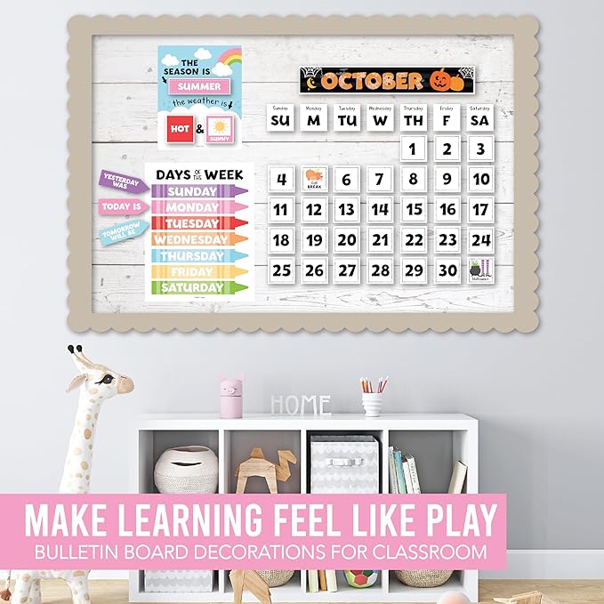 Hadley Designs Classroom Calendar Set Bulletin Board Decorations - Colorful School Calendar for Classroom Decor, Kindergarten Preschool Elementary Teacher Must Haves, Homeschool & Daycare Essentials