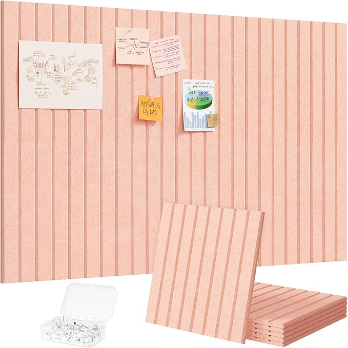 Lifewit Felt Slatted Bulletin Board with Self-Adhesive, 36"x 24"-6 Pack Cork Board Alternative, Pin Board Vision Board Message Board with 30 Pushpins for Office Decor, Room Decor, Pink
