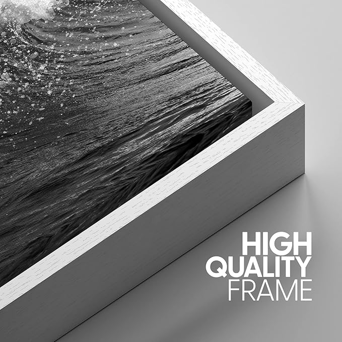 SIGNWIN 3 Piece Framed Canvas Wall Art Black and White Ocean Waves Nature Wilderness Illustrations Abstract Traditional Relax/Calm Home Artwork Decoration for Living Room,Bedroom - 24"x36"x3 White