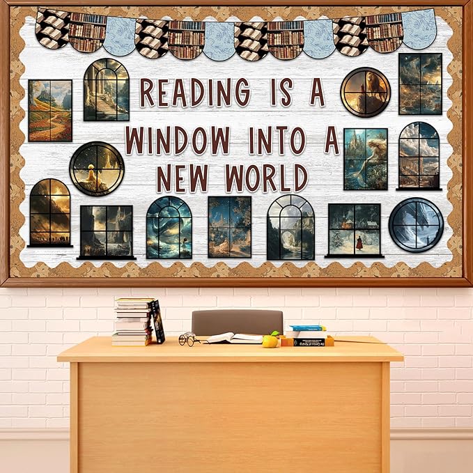 Reading Bulletin Board Set Positive Classroom Decorations Reading is A Window Into A New World Fairy Theme Cutouts for Back to School Library Home Office Decor Teacher Student Magic Party Decoration