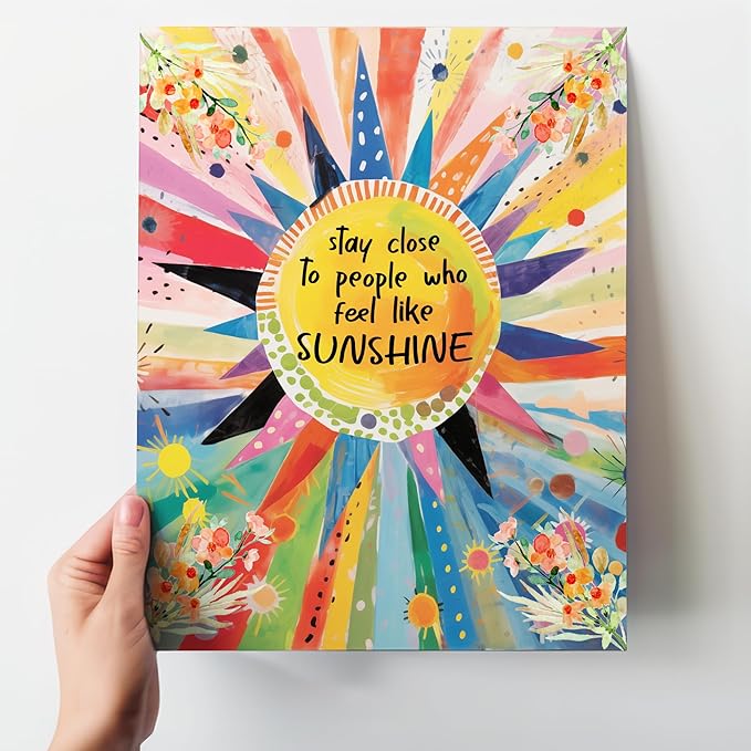Inspirational Sunshine Wall Art 11x14 - Positive Affirmation Quote Decor for Office & Home - Colorful Motivational Poster for Women - Uplifting Happiness Gift for Bedroom & Living Room - Unframed