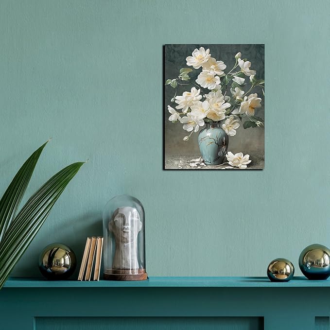 YMYXMC33 Flower Picture Decor Wall Art Canvas Print White Floral Poster Decoration Bedroom Bathroom12x15