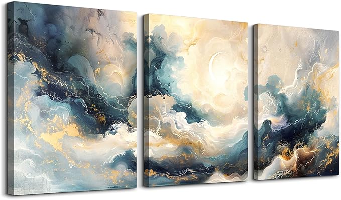 TTHYUEWS Canvas Wall Art - Modern & Minimalist Abstract Ink Paintings - Framed Canvas Prints for Living Room, Bedroom, Office & Bathroom - 3 Piece Set