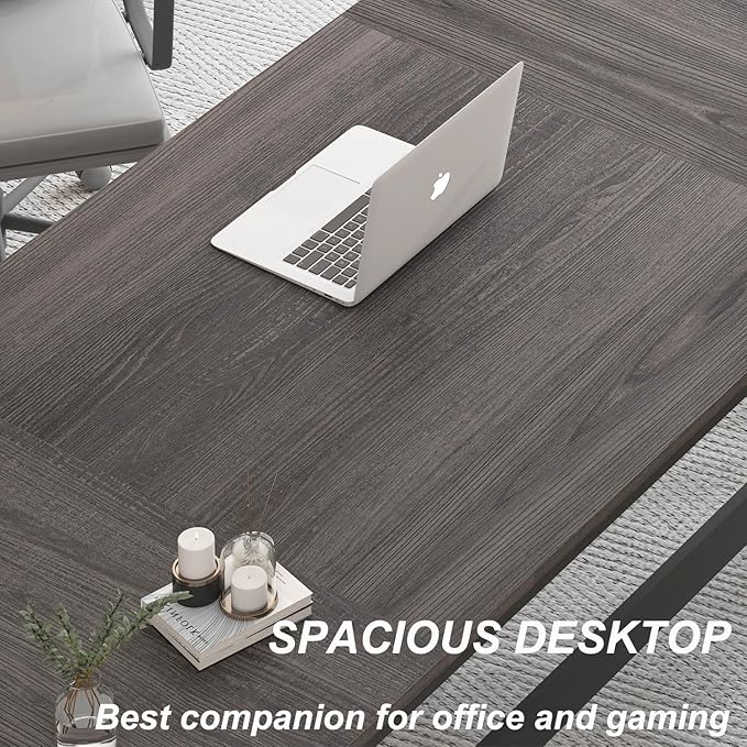 HSH Large Rustic Computer Desk, Industrial Extra Long Home Office Desk, Modern Pc Study Gaming Writing Table for Two Person, Workstation Executive Desk for Home Bedroom Living Room, Dark Gray, 70 Inch