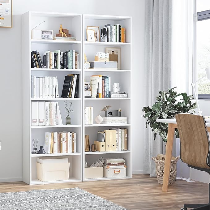 6-Tier Bookshelf & Bookcase Set of 2, Floor Standing Open Book Shelf, Wooden Display Storage Shelves with Anti-Tipping Device, 71" Tall Bookshelves for Bedroom, Living Room and Office, White