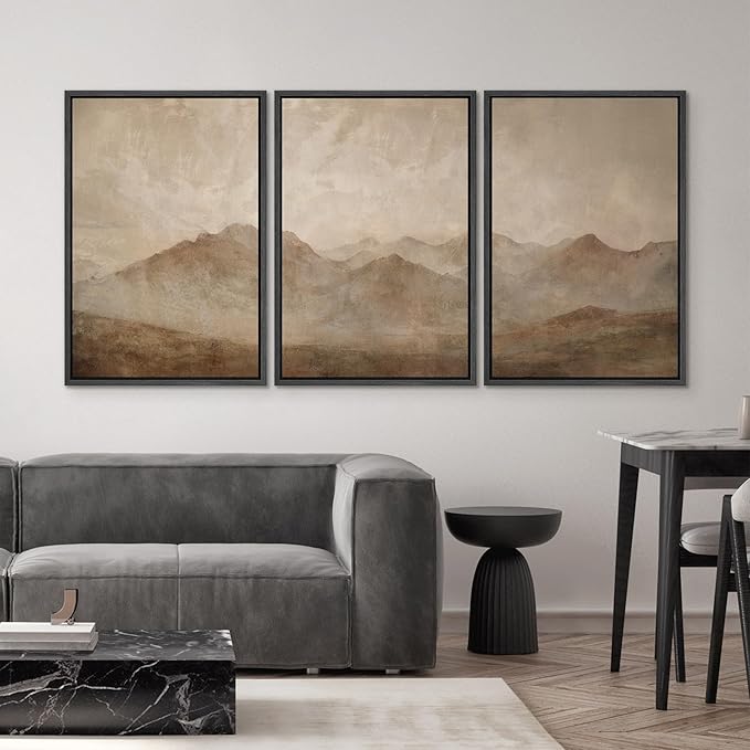 SIGNWIN Framed Canvas Print Wall Art Set Minimal Mountain Landscape Neutral Illustrations Modern Art Decorative Boho Relax/Zen Nordic for Living Room, Bedroom, Office - 16"x24"x3 Black
