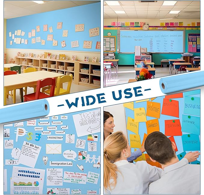 16 in x 40 Ft Fabric Bulletin Board Roll Classroom Non Woven Fabric Background Decorations Waterproof Wrinkle Resistant Bulletin Board for Back to School Wall Decor(Light Blue,Pure)