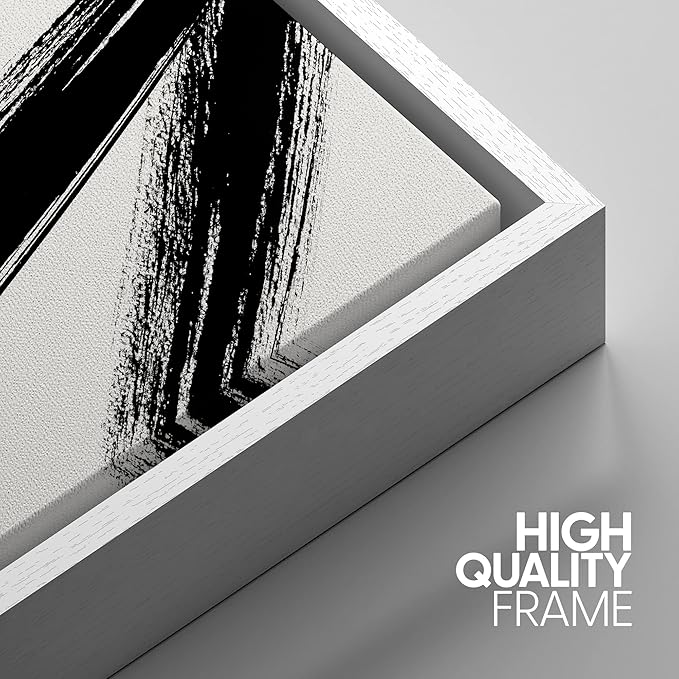 IDEA4WALL Framed Canvas Print Wall Art Set Black Gold Geometric Graffiti Paint Stripes Abstract Shapes Illustrations Modern Art Contemporary for Living Room, Bedroom, Office - 16"x24"x3 White