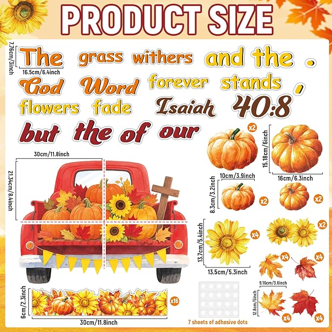 Fall Bulletin Board Decorations Set Religious Pumpkin Classroom Decor Pumpkin Truck Sunflower Maple Leaf Cutout Thanksgiving Autumn Harvest Party School Classroom Chalkboard Wall Church Supplies Favor