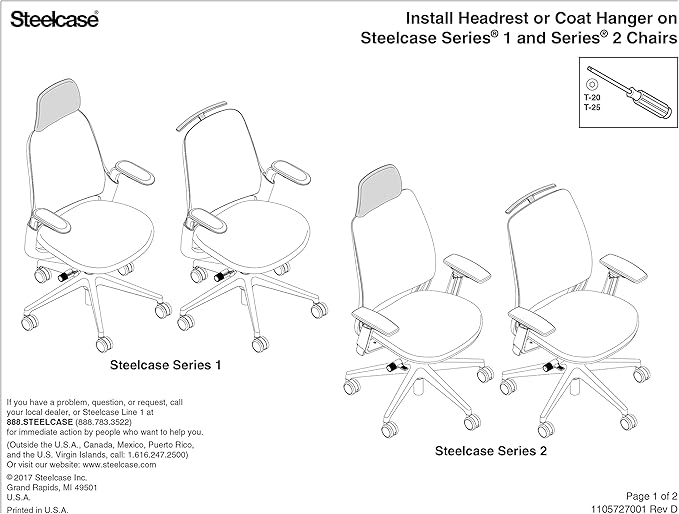 Steelcase Series 1 Headrest ONLY, Graphite Frame with 3D Microknit Fabric (Nickel)