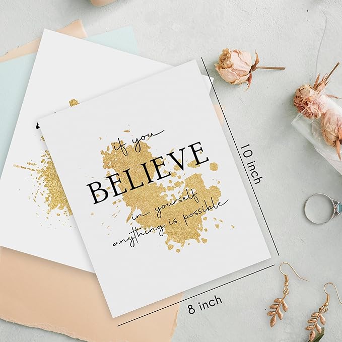 HRQKO Office Gold Inspirational Wall Art Poster Prints Set of 4, Motivational Wall Art, Modern Gold Artwork Prints Posters Wall Decor, Affirmations Prints for Office Women Men 8”x10” Unframed