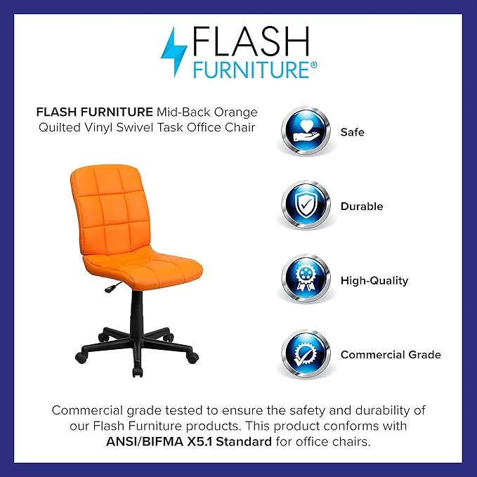 Flash Furniture Clayton Mid-Back Orange Quilted Vinyl Swivel Task Office Chair