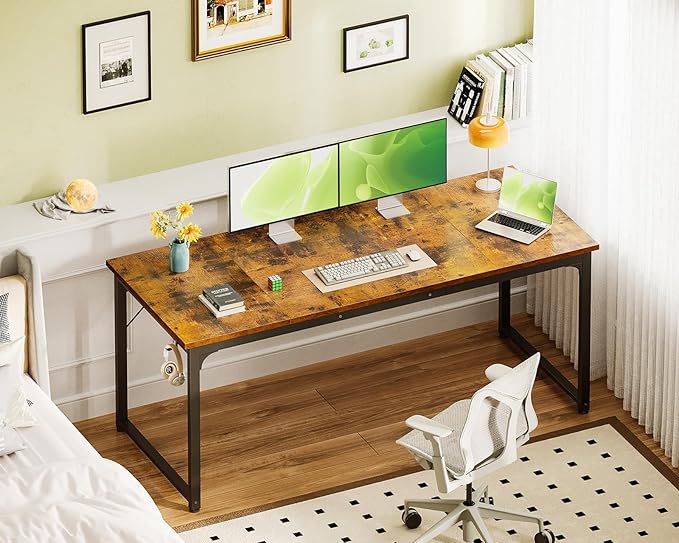 ODK 63 Inches Large Computer Desk for Home Office, Modern Desk for Small Spaces, Writing Desk with Headphone Hooks, Vintage
