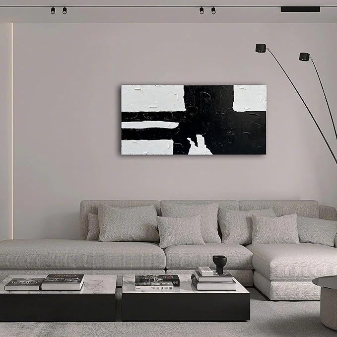 NANKAI Art Hand painted Minimalist style black and white art abstract wall decoration oil painting living room corridor office wall decoration art piece 24x48 inches