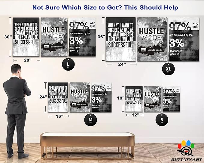 Office Wall Art-3 Panel Motivational Wall Art, Inspirational Quotes Canvas Art for Home Office, Entrepreneur Words Poster Frame 12'x18'x3Pcs