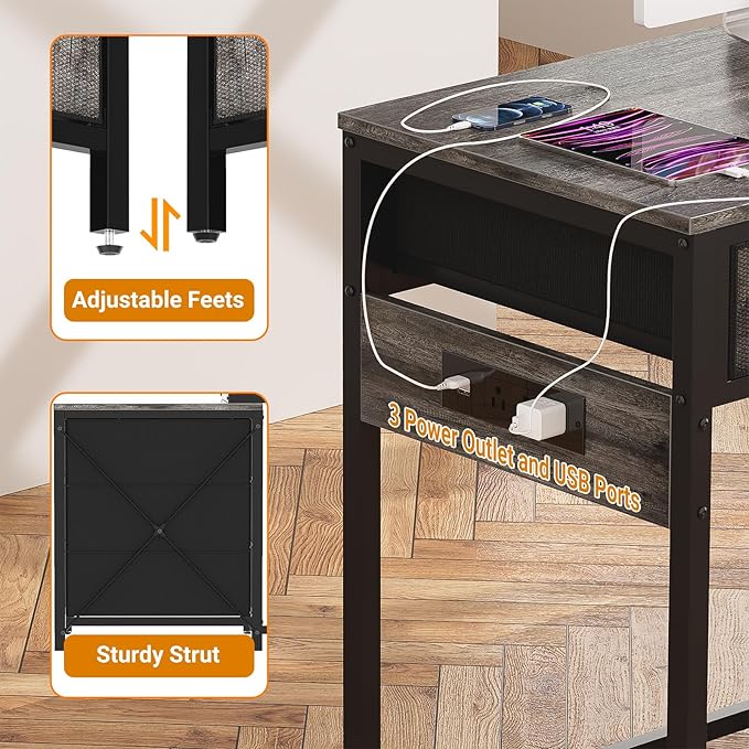 Unikito Computer Desk with 5 Drawers, Reversible Home Office Desk with Power Outlets, Sturdy Writing Desk with File Cabinet and Printer Stand, Vanity Desk with Storage for Small Space, Black Oak