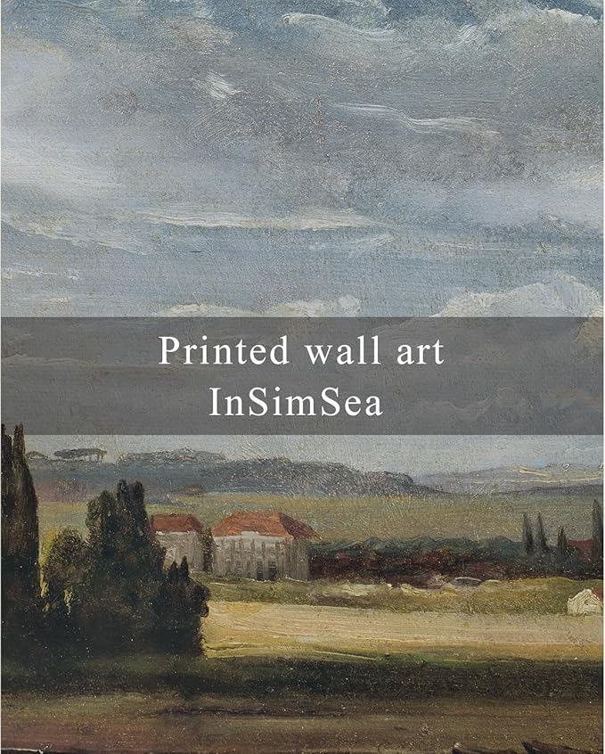 InSimSea Framed Canvas Print Art, Vintage Countryside Landscape Painting, Rustic Farmhouse Cottage Decor for Hallway Wall Floating Shelf Desk Vanity Fireplace,10x8in, Neutral Tones