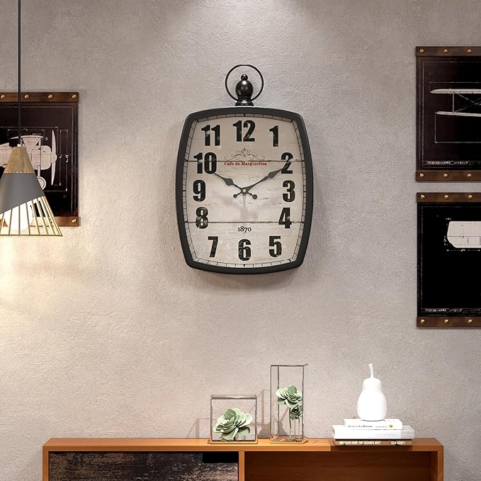 Menterry Large Retro Rectangle Wall Clock, Black Antique Vintage Style, Battery Operated Silent Decor Wall Clocks for Living Room,Farmhouse,Kitchen,Office (15.5" H x 10.2" W)