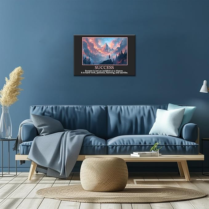 UZMKM - Office Wall Art, Motivational & Inspirational Quotes Canvas Wall Art for Home Office Wall Decor, Positive Quote Wall Decor, SUCCESS Words Poster Frame for Company Wall Decor 18x24 Inch