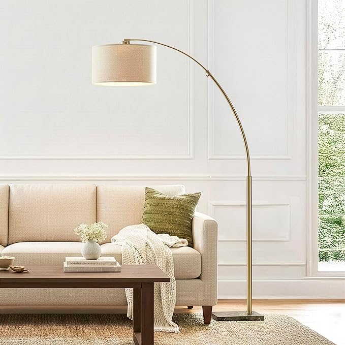 Brightech Logan Arc Floor Lamp, Bright Standing Lamp for Living Rooms, Offices & Bedrooms, Modern Living Room Décor, Tall Hanging Floor Lamp for Reading and More – Gold/Brass