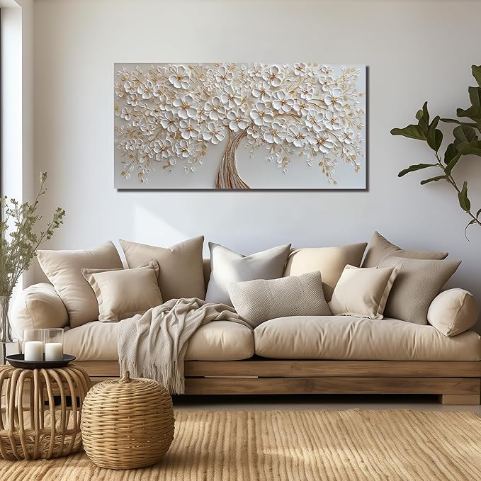 White Flower Prints Wall Art for Bedroom Women Tree Pictures Wall Decor for Dining Room Modern Wall Decor for Dormitorios Size 24 x 48 Inch