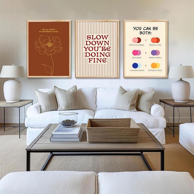 3 pcs Growth Mindset Wall Art Modern Minimalist Inspirational painting Wall decor pictures Slow Down You're Doing Fine posters Prints for Office Therapy Room Home decoration Unframed 16x24in