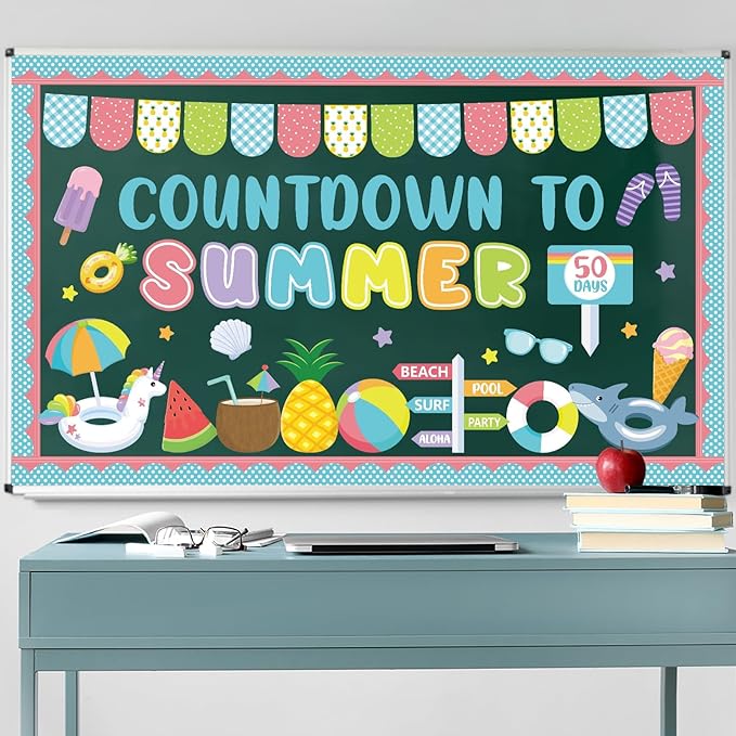 End of Year Bulletin Board Kit Countdown to Summer Classroom Decoration Summer Bulletin Board Set Ocean Beach It’s The Final Countdown Paper Cutouts for Home School Classroom Wall Decor Supply
