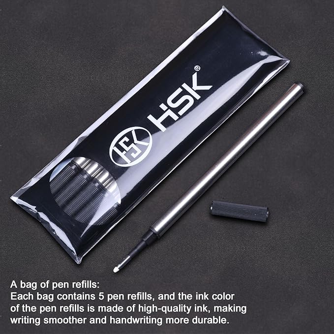 HSK Ballpoint Pens Executive Fountain Pen with Gold Trim, Gift Box Set, Available in Black, Red, Navy Blue,Black Refill Line width 0.5mm (Black)