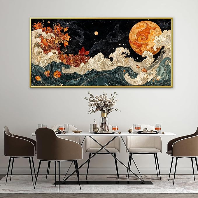 Large Wall Art For Living Room Gold Framed Wall Art Prints Boho Abstract Colorful Canvas Art Wall Decor Painting Pictures Abstract Black Wall Decor For Home Bedroom Office Ready To Hang 29" × 58"