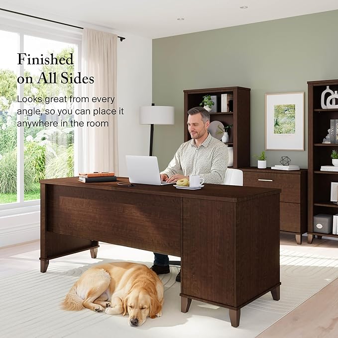 Bush Home 72-inch Home Office Desk with Drawers, Large Computer Table for Personal Workspace, Somerset Collection, Mocha Cherry