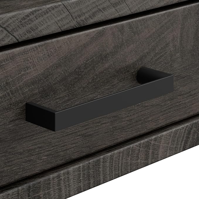 Bush Home Steele 40W Writing Desk in Dark Gray Hickory | Compact Computer Table with Storage for Home Office, Study Room, or Entryway