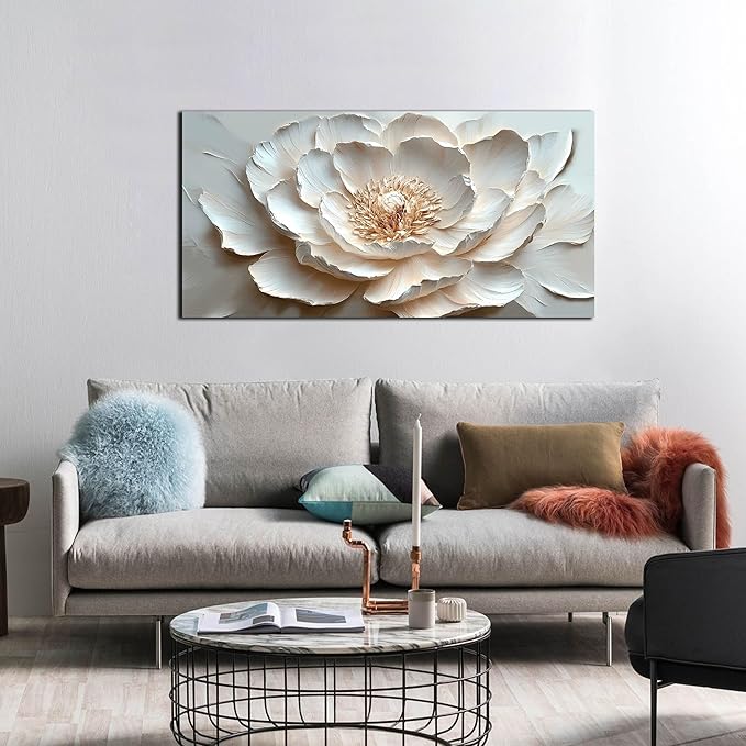 WDHCG Flower Art Wall Decor for Living Room - White/Pink/Beige Canvas Wall Art for Office - Modern Wall Decor for Bedroom Women Size 20 x 40 Inch