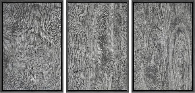 SIGNWIN Framed Canvas Print Wall Art Set Dark Wood Grain Texture Rustic Modern Natural Pattern Illustrations Modern Art Decorative Abstract for Living Room, Bedroom, Office - 24"x36"x3 Black