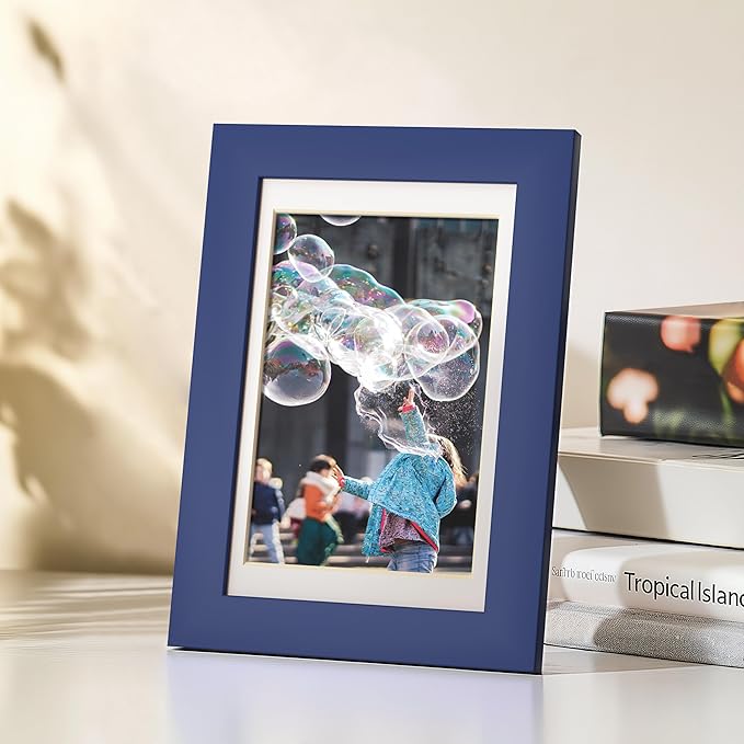 eletecpro 4x6 Picture Frames Set of 10, Picture Frame Collage Wall Decor Display 3.5x5 Photo with Mat or 4x6 without Mat, Home Decor Gallery Frame for Table Top or Wall Mounting, Blue