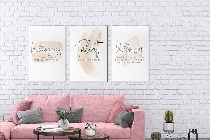 SHMAO Office Canvas Wall Art Motivational Wall Decor, 3 Piece Willingness Talent Willpower Pictures for Office Wall Decor Women Inspirational Framed Artwork Home Office Decor 16”x24”x3 Panels