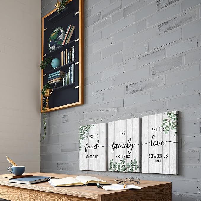 YOUHONG 3 Piece Family Wall Art Bless the Food Before us Wall Decor Kitchen Decor Farmhouse Blessed Wall Decor Kitchen Art for Dining Room (24''Wx36''Hx3PCS)