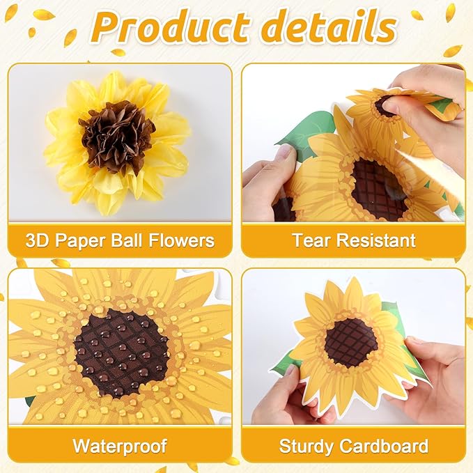 Spring Sunflower Truck Bulletin Board Decorations with 3D Tissue Paper Pompoms Sunflower Themed Plaid Borders Yellow Summer Sunflower Cutouts Back to School Teacher Supplies School Office Wall Decor