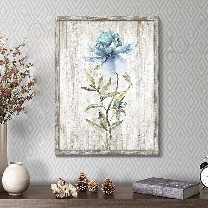 UTOP-art Framed Flower Wall Art Print: Blossom Floral Picture Prints on Rustic Wooden Textured Artwork Painting for Living Room (24'' x 18'' x 1 Panel)