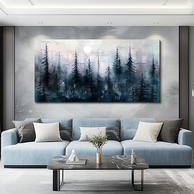 Canvas Wall Art for Living Room Framed Wall Decor for Bedroom Office Modern Wall Decoration Foggy Forest Landscape Paintings Black and White Picture Artwork Aesthetic Home Decor 20"X40"